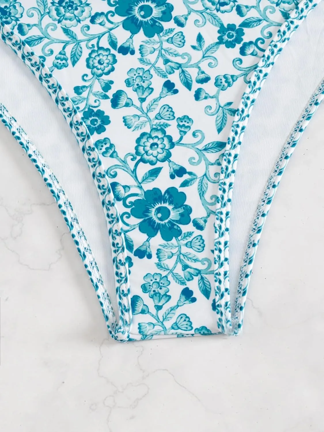 Fanuerg Women's Triangle Bikini Sets O Ring Linked Two Piece Swimsuits Floral Printed Cheeky Bathing Suit