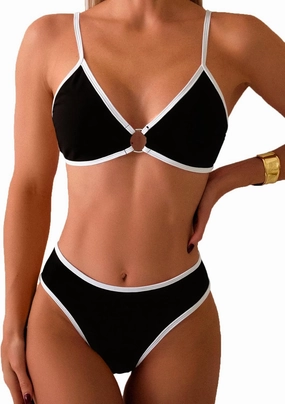 Fanuerg Women's Triangle Bikini Sets O Ring Linked Two Piece Swimsuits Floral Printed Cheeky Bathing Suit