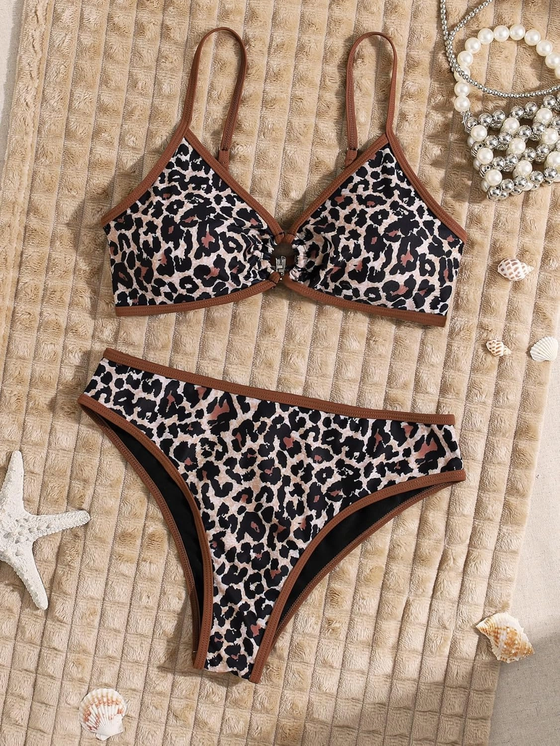 Fanuerg Women's Triangle Bikini Sets O Ring Linked Two Piece Swimsuits Floral Printed Cheeky Bathing Suit
