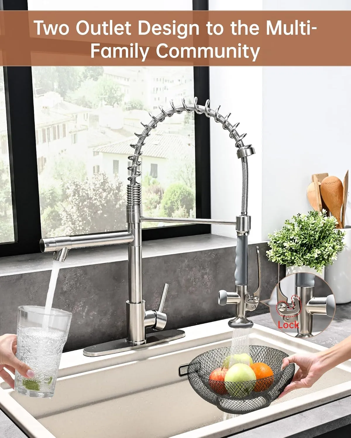 Fapully Kitchen Faucet with Pull Down Sprayer,Commercial Kitchen Sink Faucet with Deck Plate,Brushed Nickel