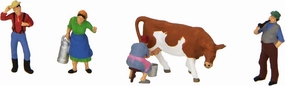 Farmers w/Cow (4) HO Scale Preiser Models