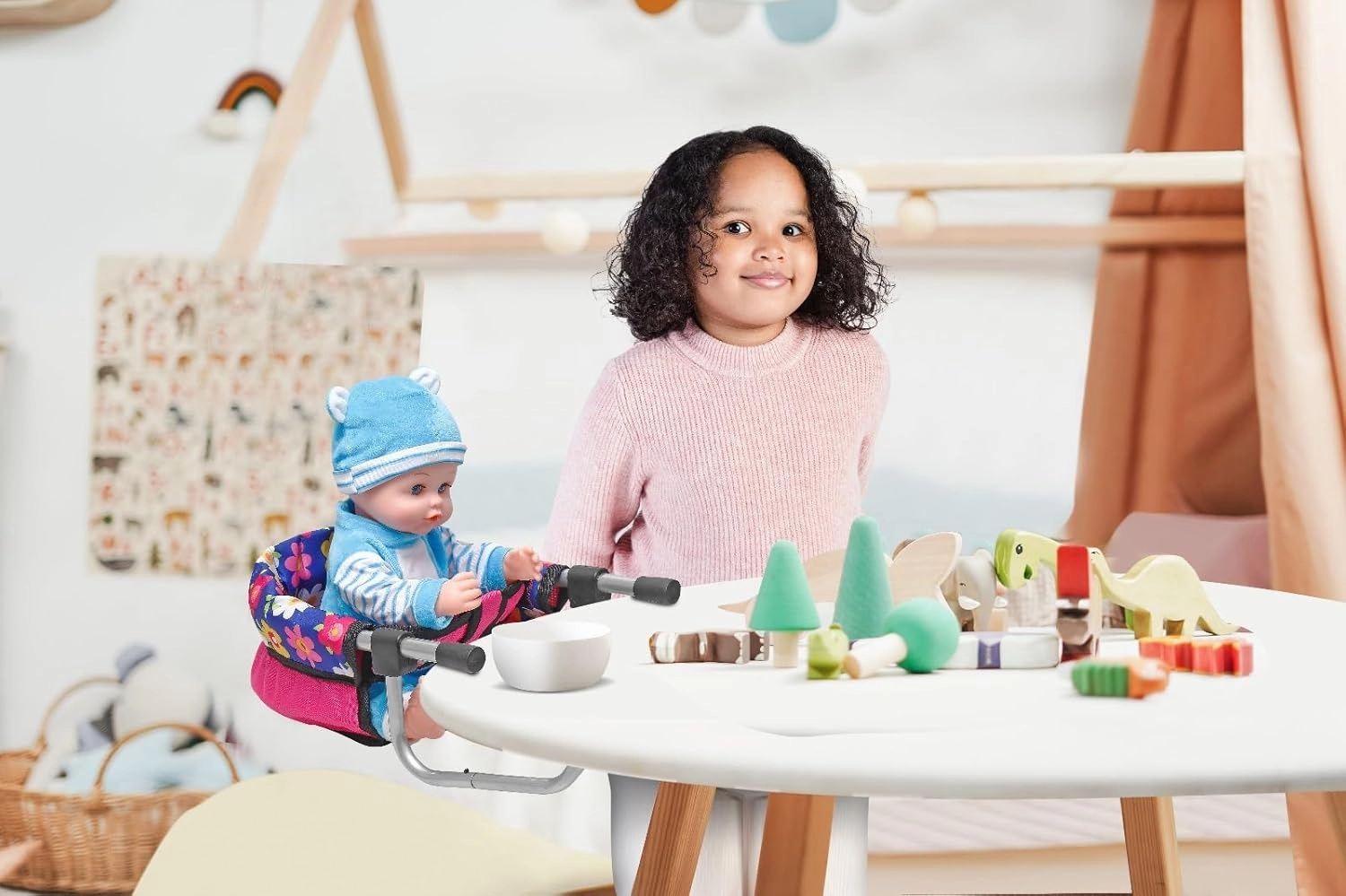 fash n kolor Baby Doll High Chair, Fits up to 20 inch Baby Dolls Flower Print Toddler Furniture Toy High Chair for Dolls (Doll Not Included)