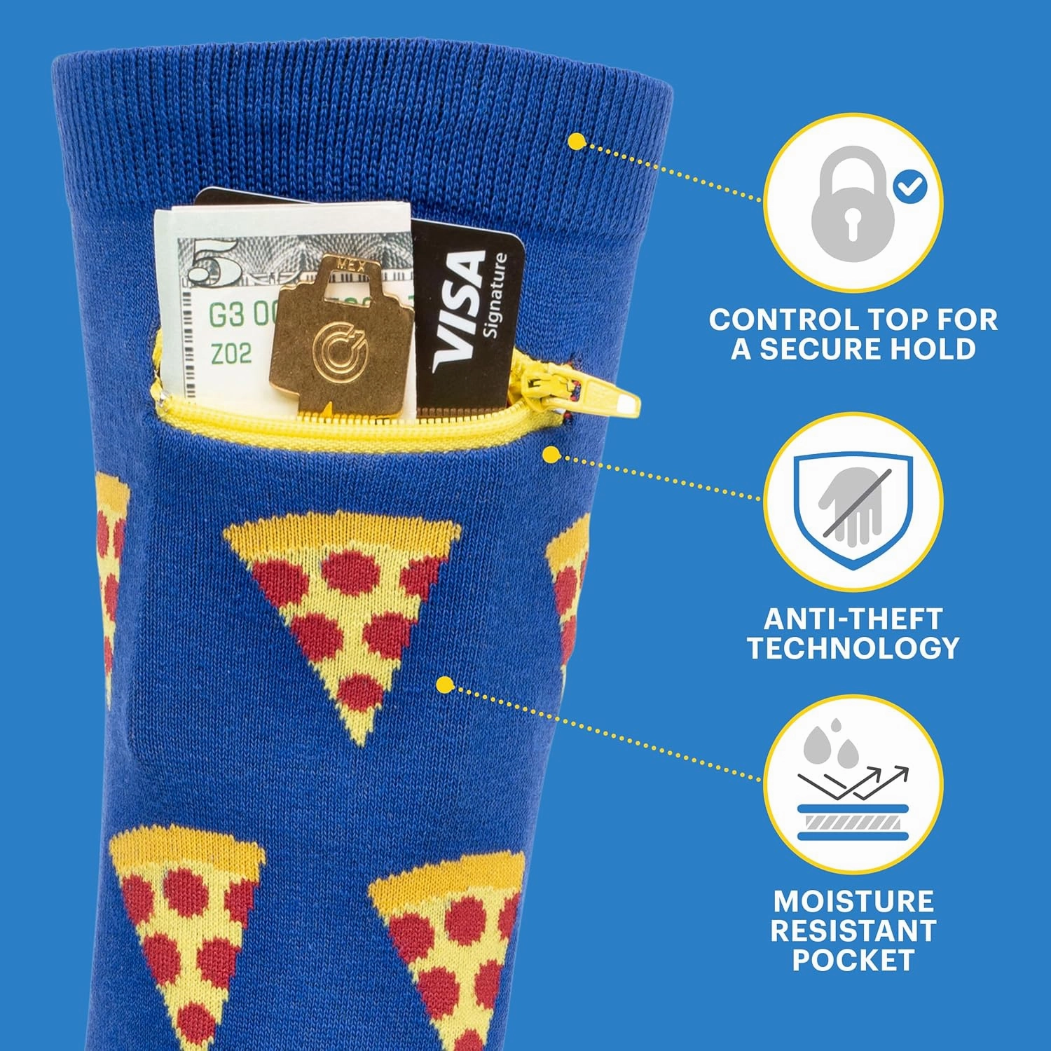 Fashion Print Crew Socks for Men & Women - Anti Theft Novelty Dress Socks w/Hidden Zipper Pocket