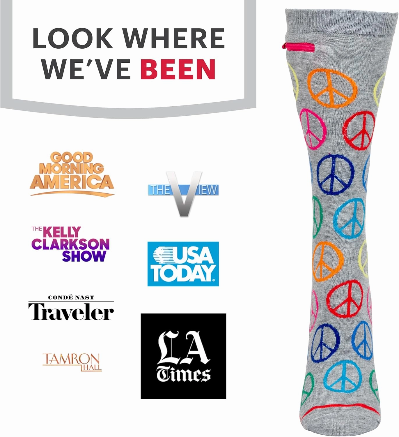 Fashion Print Crew Socks for Women - Anti Theft Novelty Socks w/Hidden Zipper Pocket for Travel Keys & Cash