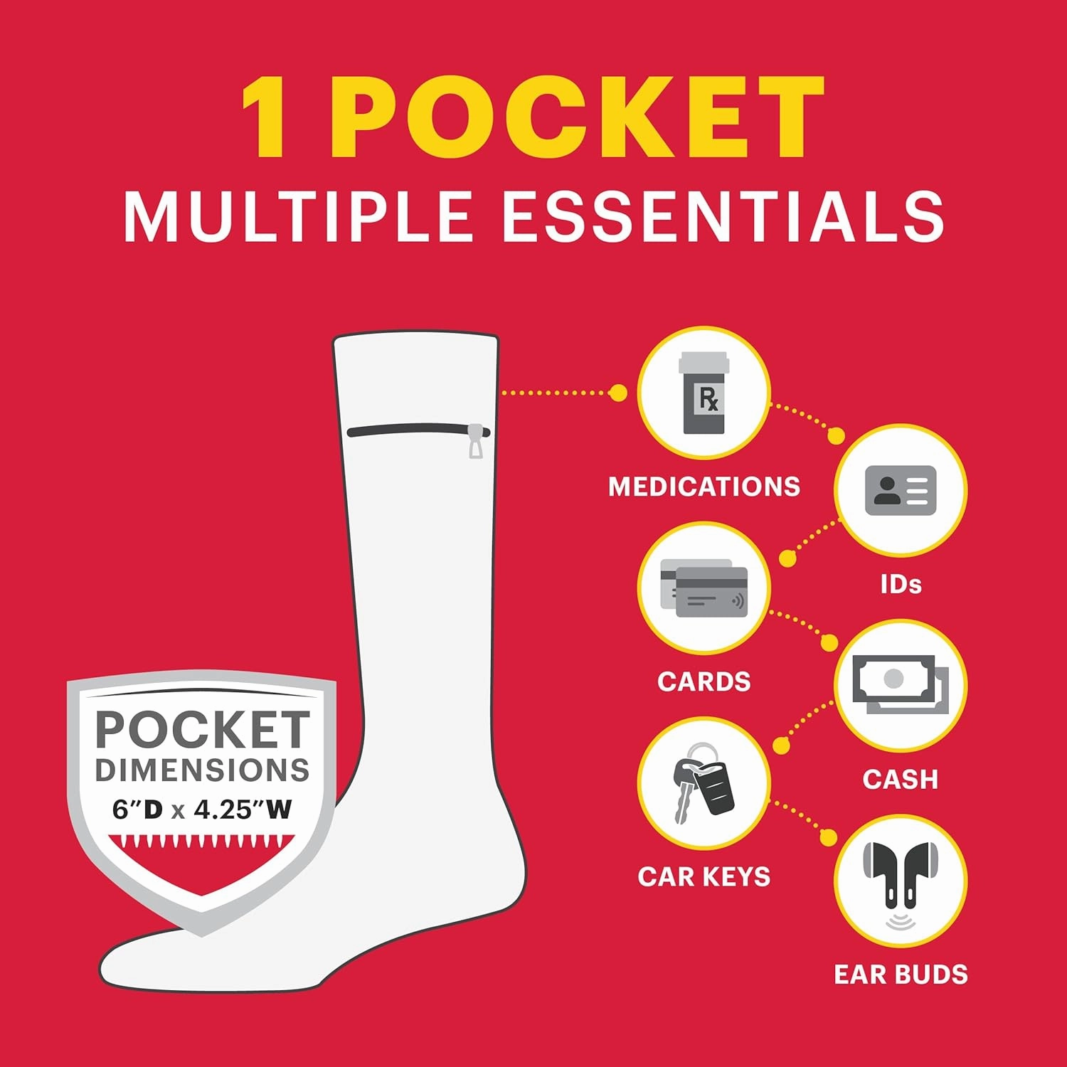 Fashion Print Crew Socks for Women - Anti Theft Novelty Socks w/Hidden Zipper Pocket for Travel Keys & Cash