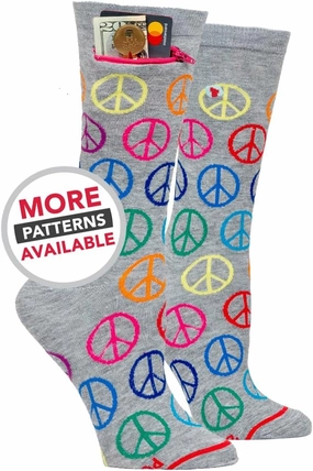 Fashion Print Crew Socks for Women - Anti Theft Novelty Socks w/Hidden Zipper Pocket for Travel Keys & Cash