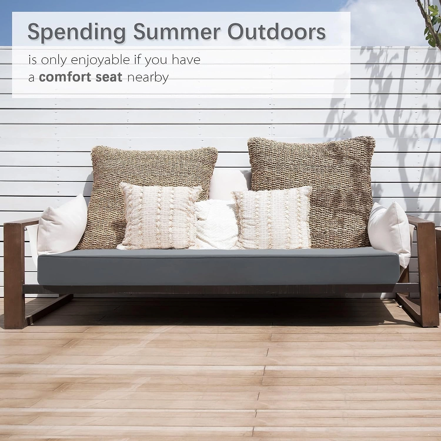 Favoyard Outdoor Bench Cushion 48 x 18 Inch Waterproof Patio Furniture Cushions 3-Year Color Fastness Garden Sofa Settee Couch Swing Pads with Handle and Adjustable Straps, Dark Gray