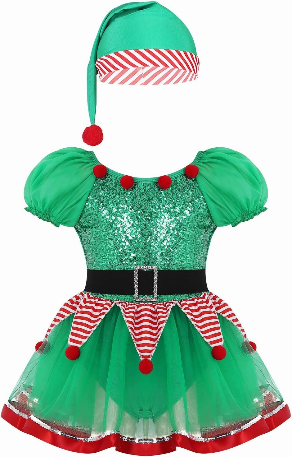 FEESHOW Children Girls Christmas Elf Santa Claus Frosty Snow-Man Costume Figure Ice Skating Ballet Dance Tutu Dress