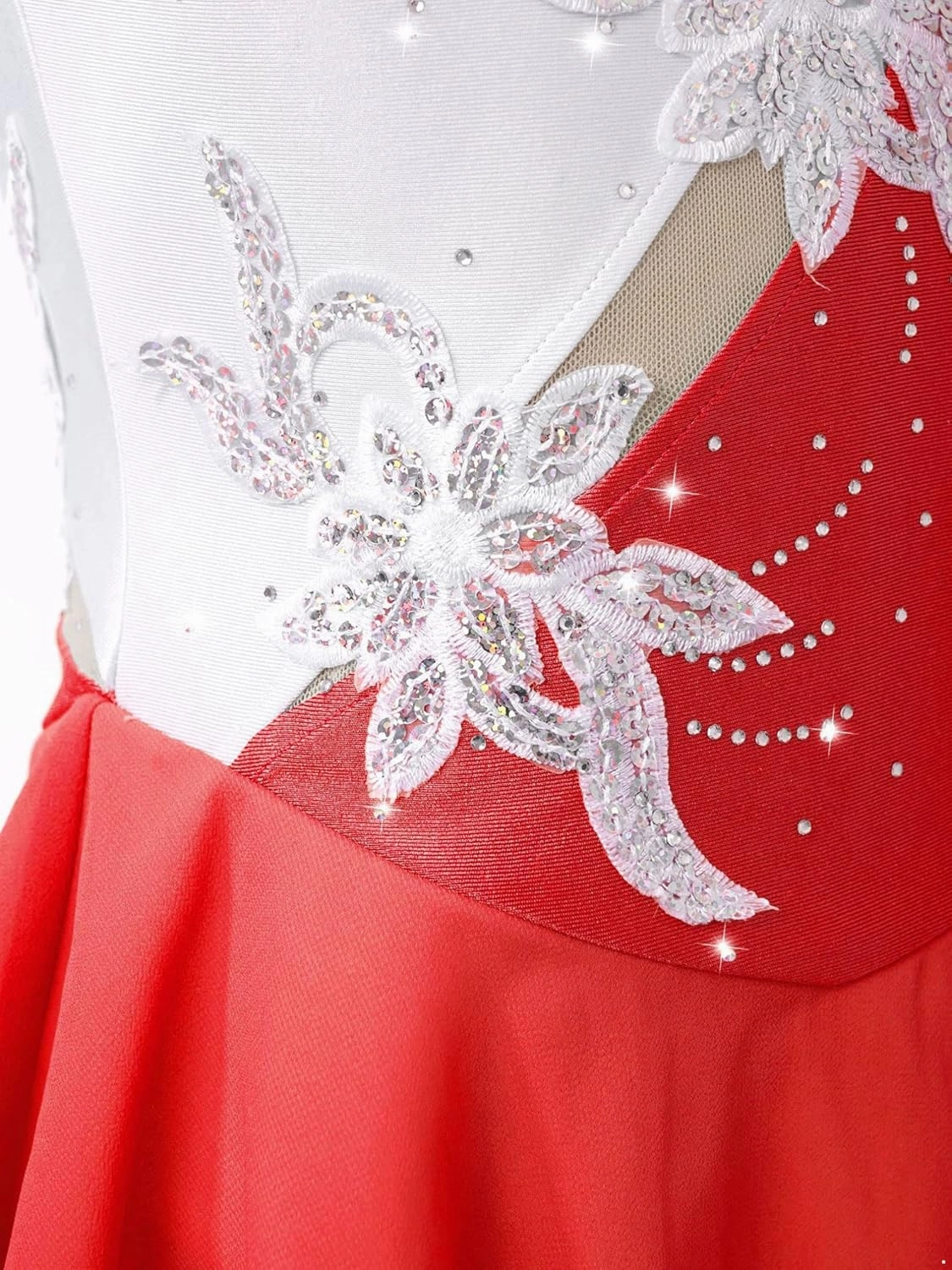 FEESHOW Kids Girls Sleeveless Shiny Rhinestone Sequins Floral Printed Figure Ice Skating Dance Dress for Competition