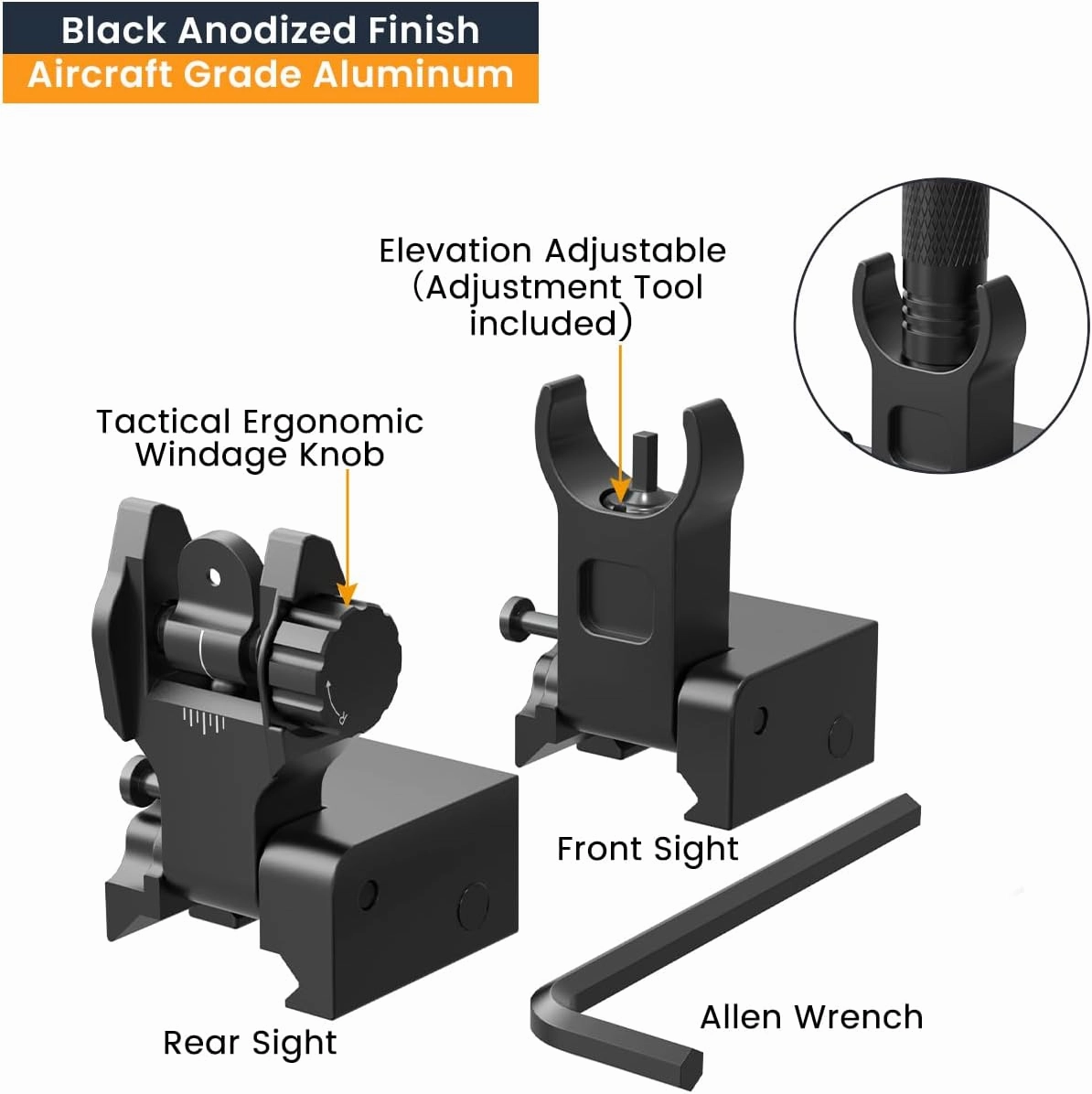 Feyachi Flip Up Rear Front and Iron Sights Best Backup fits Picatinny & Weaver Rails