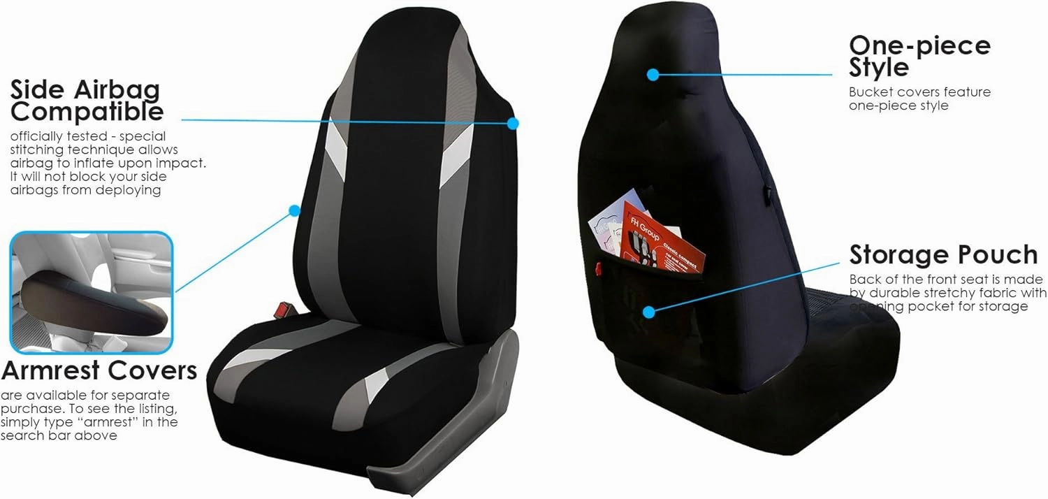 FH Group Automotive Protector Seat Covers Universal Fit Full Supreme Modernistic Gray Set Seat Covers, 1-Piece Front Seat Covers, Airbag Compatible, Split Bench Rear Car Seat Cover for SUV, Sedan