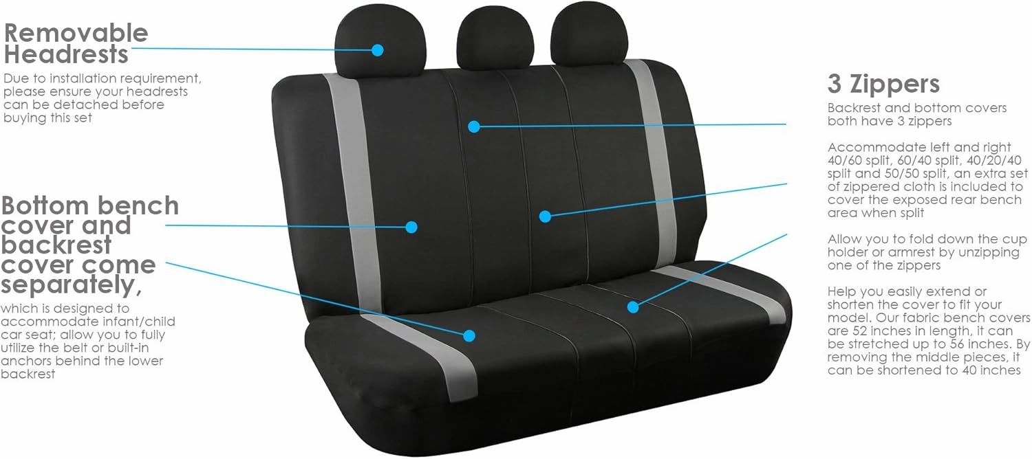 FH Group Automotive Protector Seat Covers Universal Fit Full Supreme Modernistic Gray Set Seat Covers, 1-Piece Front Seat Covers, Airbag Compatible, Split Bench Rear Car Seat Cover for SUV, Sedan