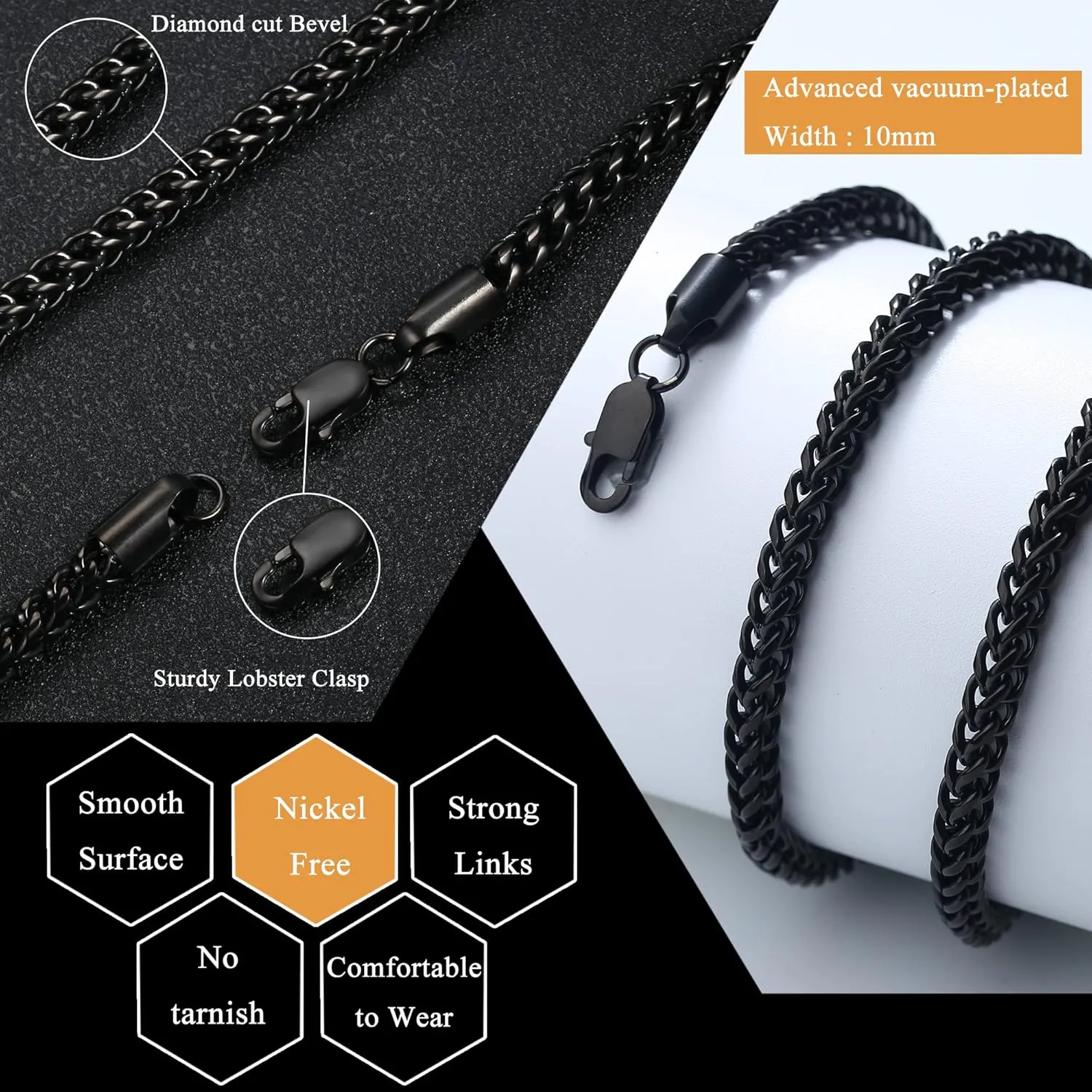 FIBO STEEL Stainless Steel Wheat Chain Necklace for Men Necklace Bracelet Jewelry Set 5mm in Width, 22" 8.5"