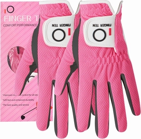 FINGER TEN Womens Golf Glove Right Handed Golfer Left Hand Rain Grip Hot Wet All Weather Value 2 Pack, Golf Gloves Breathable Flexible for Ladies Women (Rose&Black-2 Pack Worn On Left Hand, Medium)