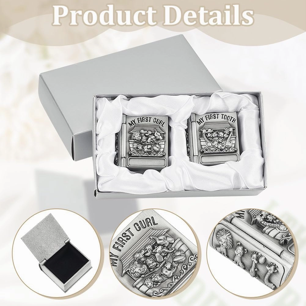 FINGERINSPIRE 2Pcs My First Curl and My First Tooth Keepsake Box Antique Silver Tooth Collection Organizer Holder My First Curl and Tooth Keepsake Box Set for Kids to Keep The Childhood Memory