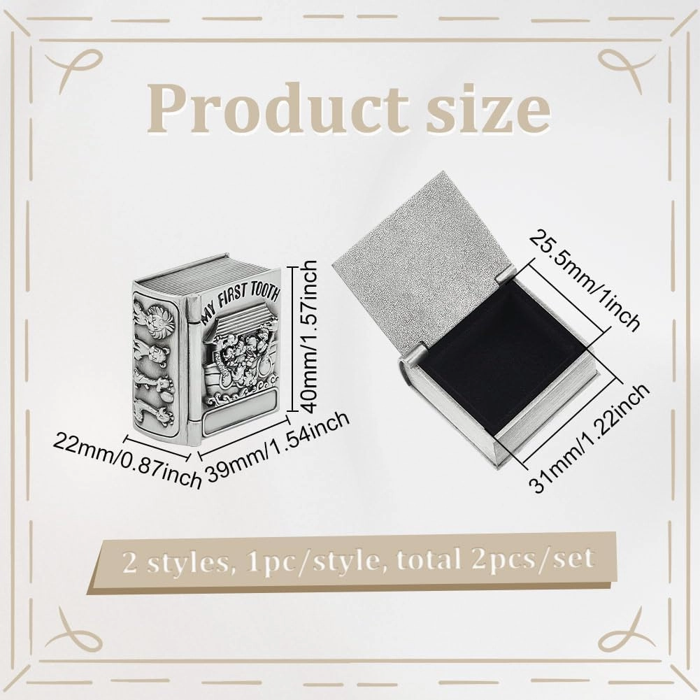 FINGERINSPIRE 2Pcs My First Curl and My First Tooth Keepsake Box Antique Silver Tooth Collection Organizer Holder My First Curl and Tooth Keepsake Box Set for Kids to Keep The Childhood Memory