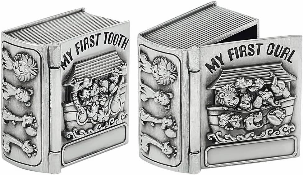 FINGERINSPIRE 2Pcs My First Curl and My First Tooth Keepsake Box Antique Silver Tooth Collection Organizer Holder My First Curl and Tooth Keepsake Box Set for Kids to Keep The Childhood Memory