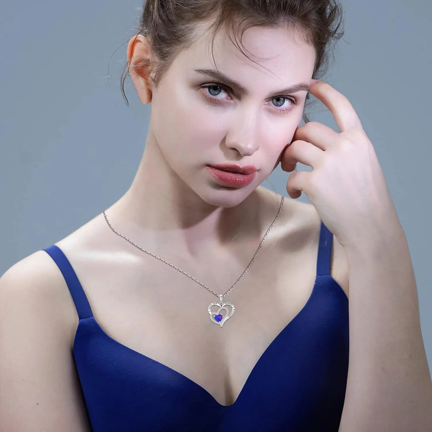 Fire Opal Necklace for Women 925 Sterling Silver Heart Birthstone Necklace 3A CZ Engraved with I Love You Always & Forever Pendant Necklace Jewelry s for Mom Grandma Granddaughter Wife