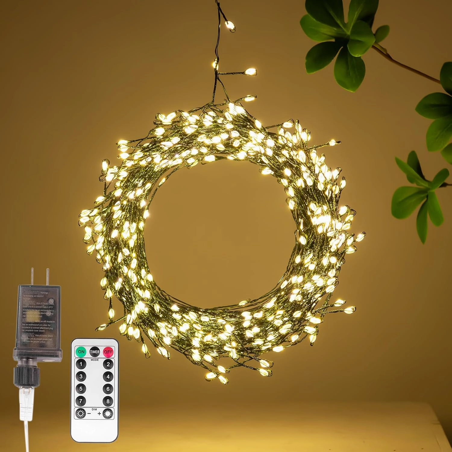 Firecracker Fairy Lights,50FT 500Leds Waterproof Twinkle Lights Plug in,8 Modes Remote String Light for Indoor Outdoor Christmas Wedding Birthday Patio Garden Decor,Green Wire,Warm White