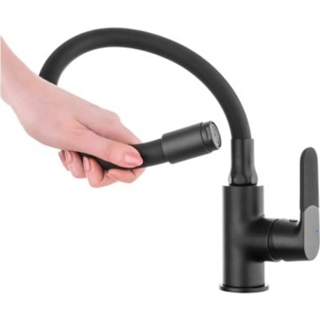 Flexible Spout Memory Kitchen Tap Tall Single Lever Deck Mounted