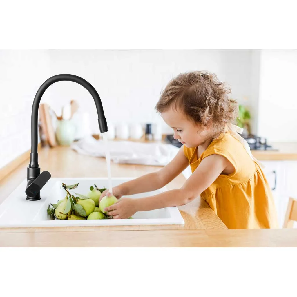 Flexible Spout Memory Kitchen Tap Tall Single Lever Deck Mounted