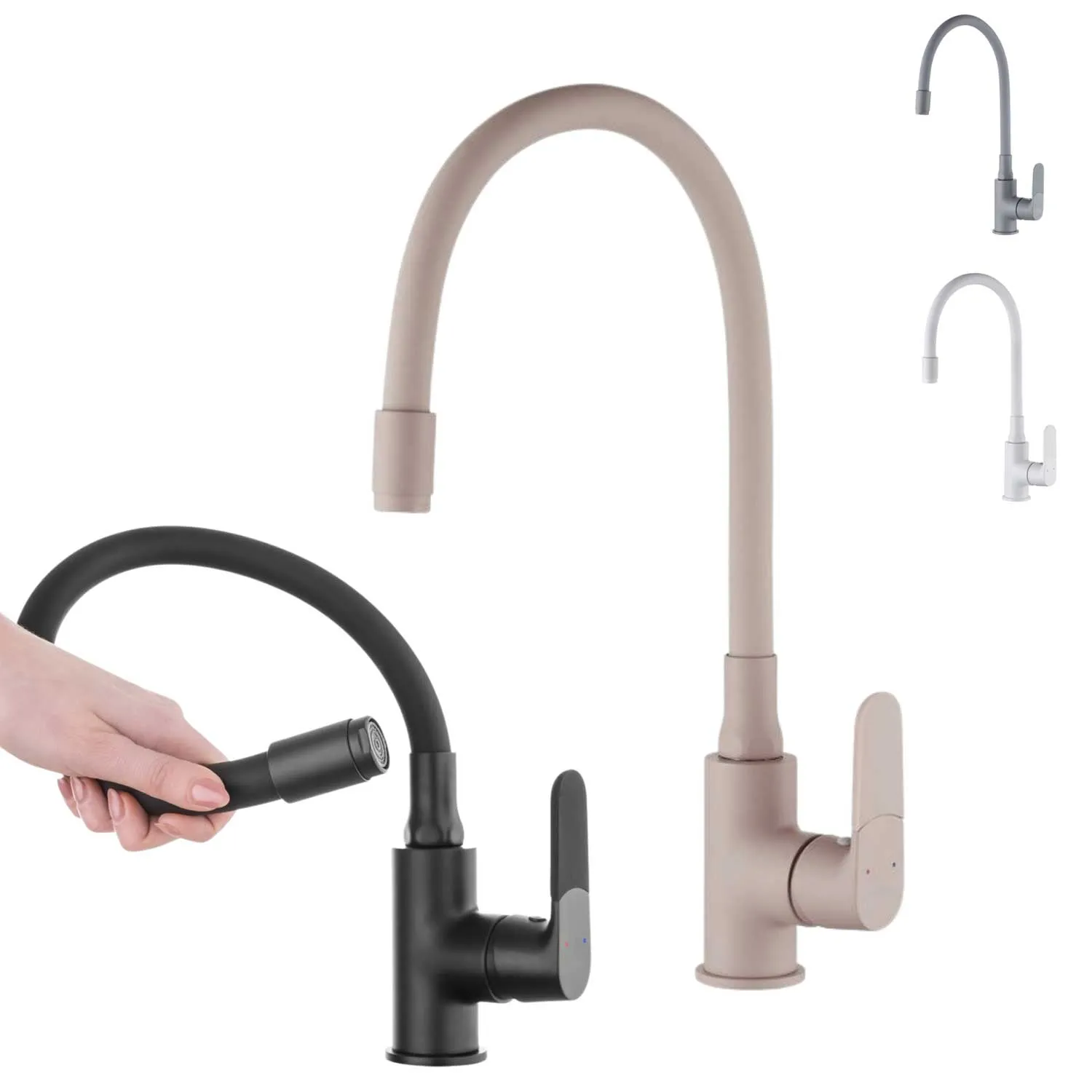 Flexible Spout Memory Kitchen Tap Tall Single Lever Deck Mounted