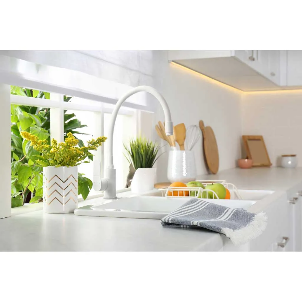 Flexible Spout Memory Kitchen Tap Tall Single Lever Deck Mounted