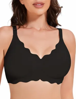 Floral Wireless Bras for Women No Underwire Seamless Bralettes for Women with Support V Neck Wavy Womens Bras