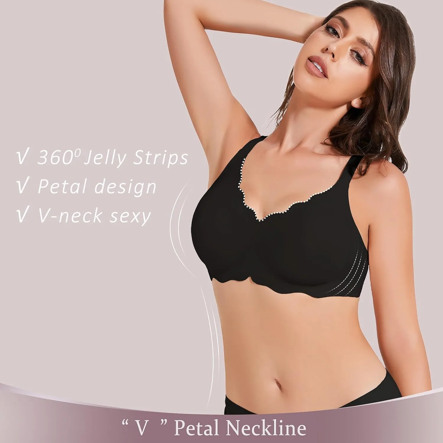 Floral Wireless Bras for Women No Underwire Seamless Bralettes for Women with Support V Neck Wavy Womens Bras