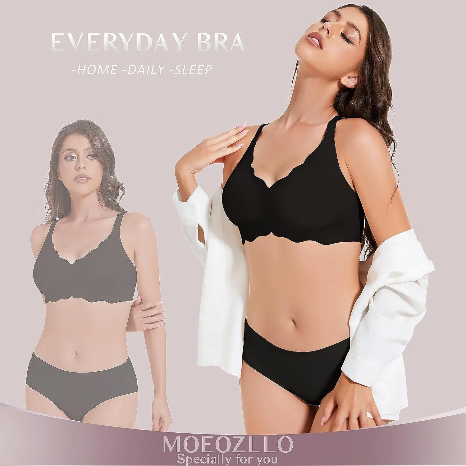 Floral Wireless Bras for Women No Underwire Seamless Bralettes for Women with Support V Neck Wavy Womens Bras