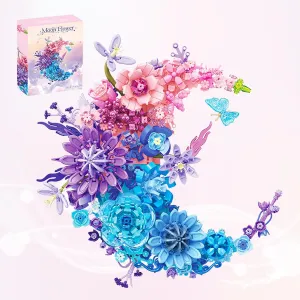 Flower Building Set Botanical Collection Blocks, Crescent-Shaped Moon Flower Compatible Flowers for Adults Teens Unique Table Decor Home Wall Art Decoration, Pretty Gift for Girl Women Mother-977pcs