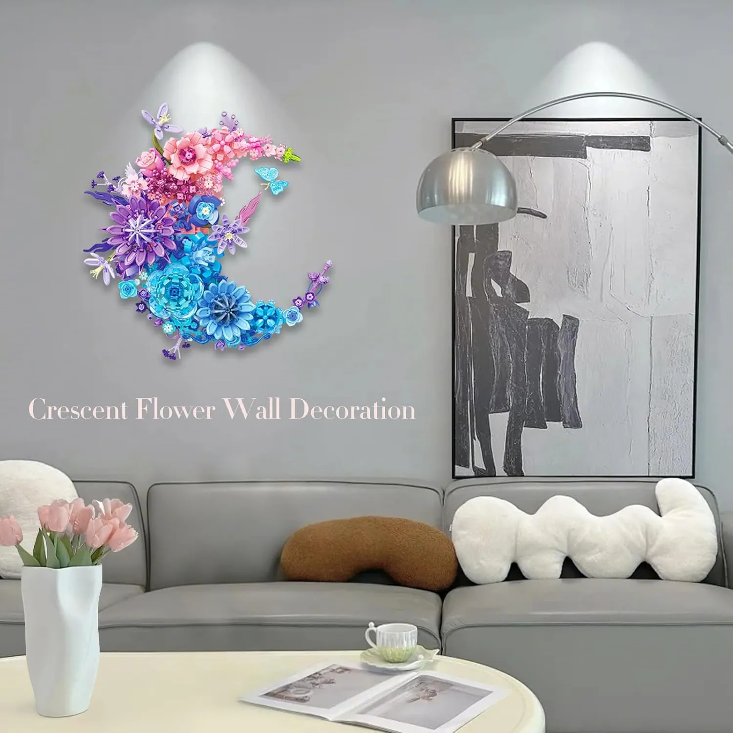 Flower Building Set Botanical Collection Blocks, Crescent-Shaped Moon Flower Compatible Flowers for Adults Teens Unique Table Decor Home Wall Art Decoration, Pretty Gift for Girl Women Mother-977pcs