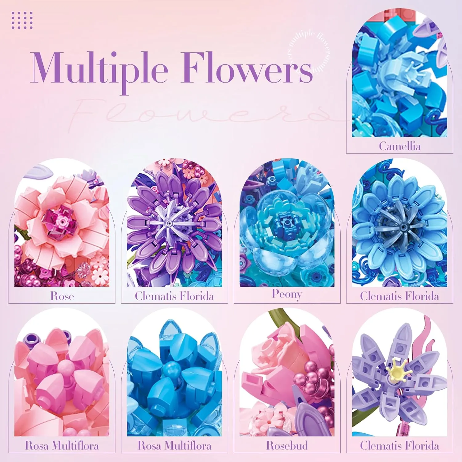 Flower Building Set Botanical Collection Blocks, Crescent-Shaped Moon Flower Compatible Flowers for Adults Teens Unique Table Decor Home Wall Art Decoration, Pretty Gift for Girl Women Mother-977pcs