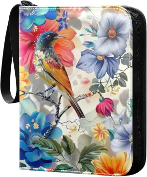 Flower with Colorful Birds Card Binder, 400 Pockets Card Holder with 50 Sleeves, Sturdy Card Holder Folders for Game Cards & Sports Cards