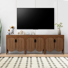 Fluted Sideboard Cabinet with Storage,Buffet Cabinet with Adjustable Shelves,Accent Storage Cabinets with Carved Arc Door Kitchen Dining Living Room (Walnut, 6 Doors)