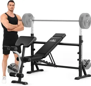 FLYBIRD Olympic Weight Bench, Adjustable Bench Press with Squat Rack, Leg Developer, Preacher Curl Pad for Home Gym, Full-Body Workout Bench（1000/1880 Lbs Weight Capacity/2025 New Version）