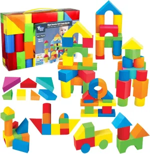 Foam Building Blocks for Toddlers 1-3, 81 Pieces Soft Stacking Blocks Toy Set, Baby Bath Foam Toys, Sensory and Montosorri Toys for Boys & Girls 18  Months