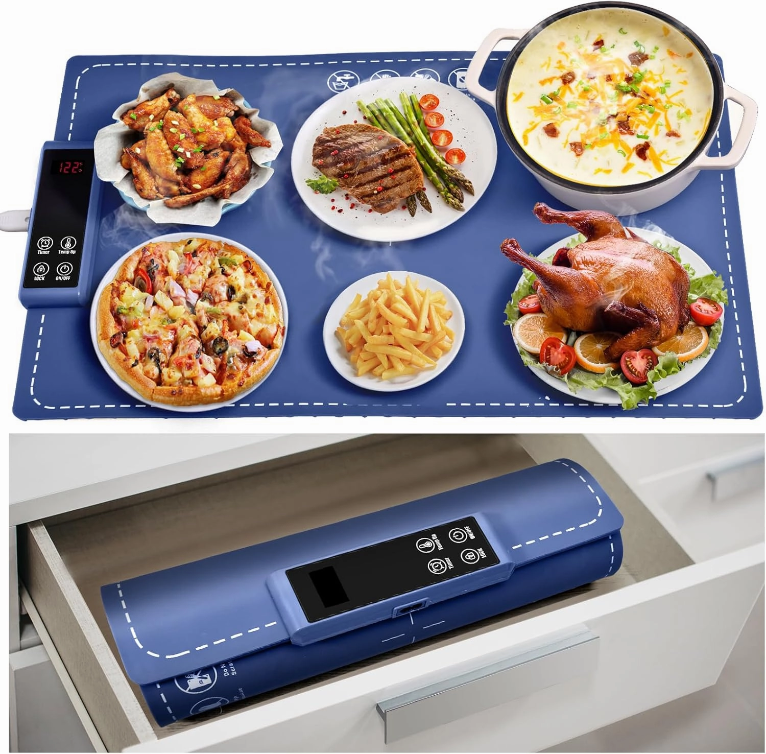 Food Warming Mat for Buffet,Fast Heating Silicone Electric Warming Tray With 6 Level Temperature & Timing Function,Rollable & Portable Design,Food Warmer Mat for Gatherings,Parties,Everyday Use