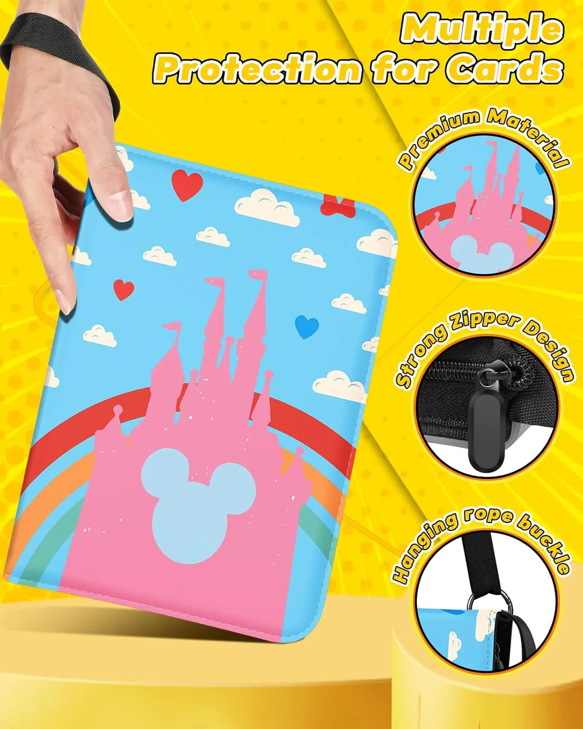 for 4 Pocket Card Binder with 440 Pockets - Trading Card Collection Album Folder for Men Boys Teens Castle Design for Sports Cards Game Cards with Zipper Hand Carrying Rope