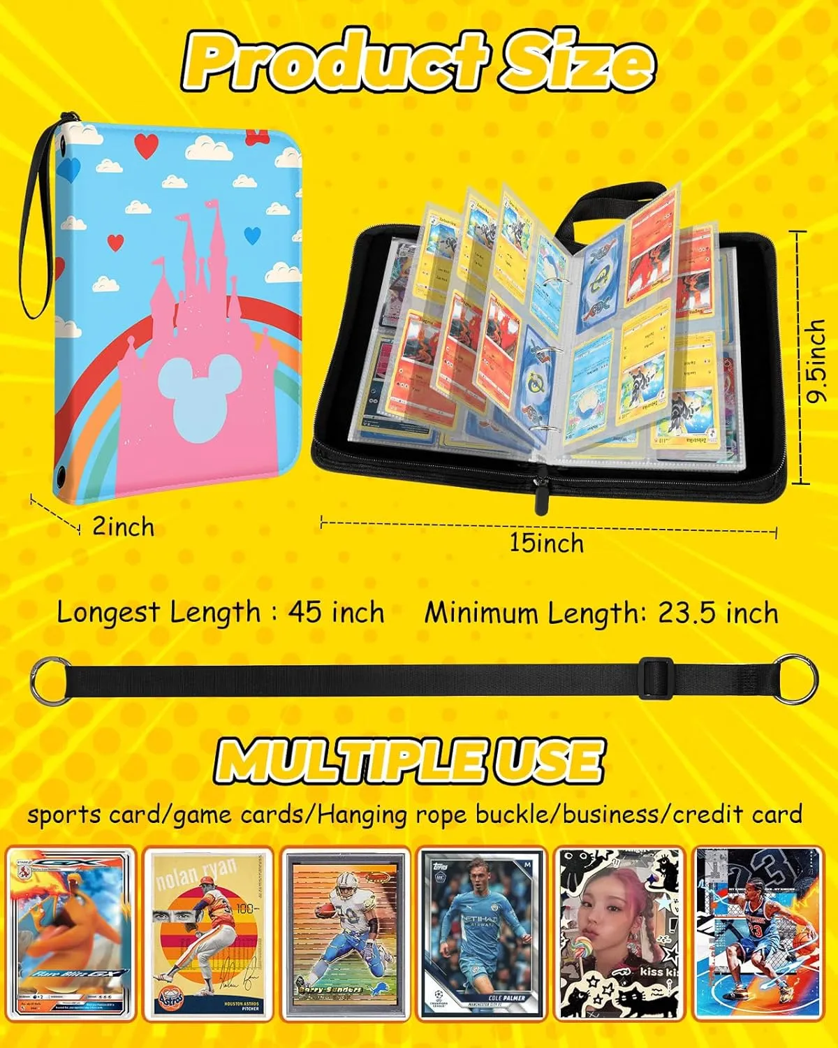 for 4 Pocket Card Binder with 440 Pockets - Trading Card Collection Album Folder for Men Boys Teens Castle Design for Sports Cards Game Cards with Zipper Hand Carrying Rope