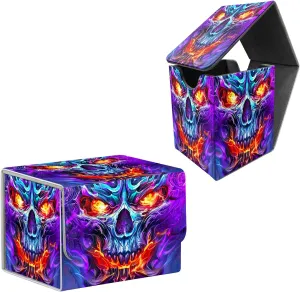 for MTG Card Storage Solution, Evil Skull with Colorful Flames for MTG Card Box and Commander Decks, High Capacity Anime Card Sleeves for Mtg Deck Box Set of 2