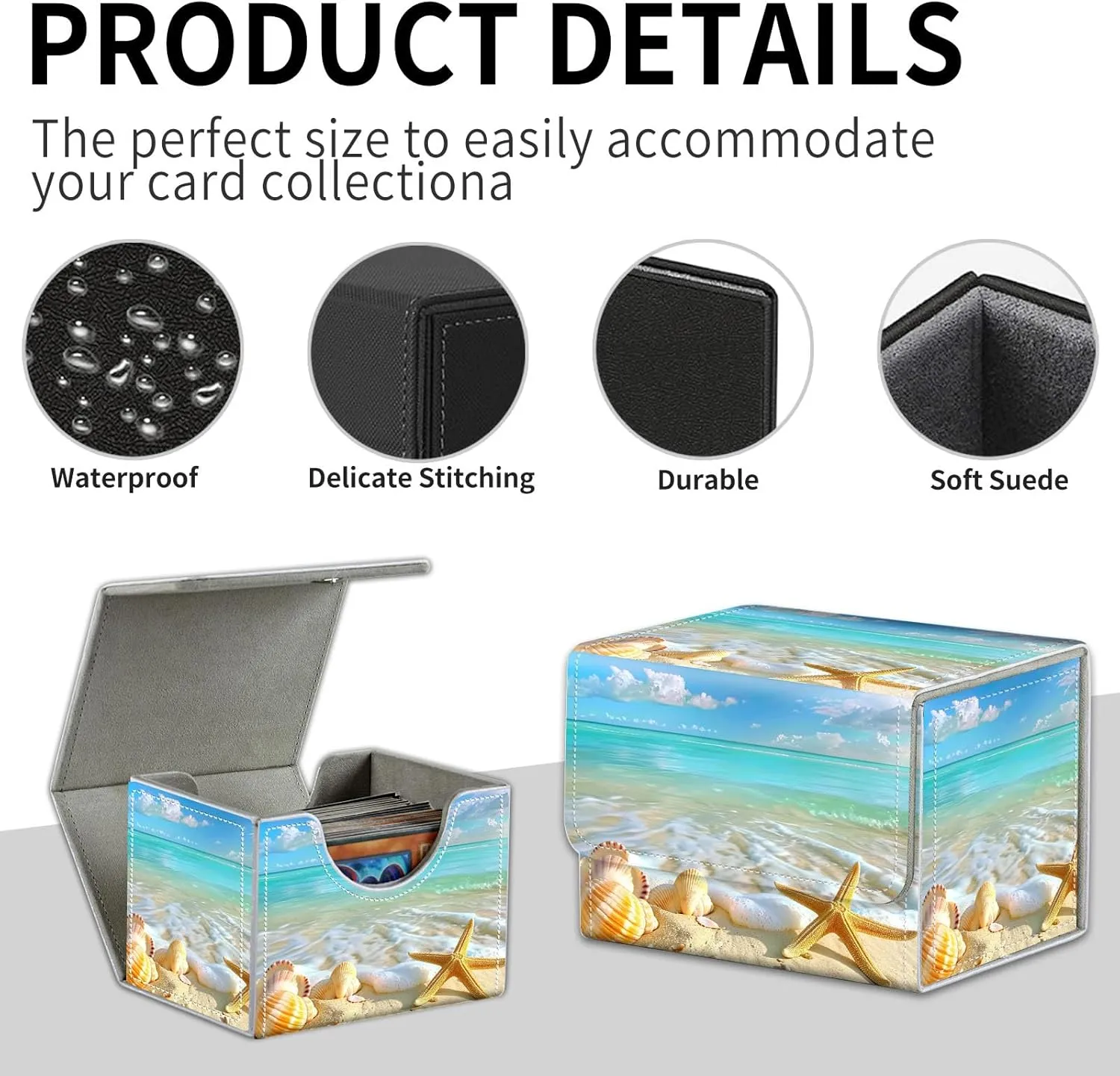 for Mtg Deck Box & Mtg Playmat, Beach with Colorful Seashells Versatile Trading Card Storage Box Solution and Mtg Deck Box Commander, Keep Your Cards Organized and Protected