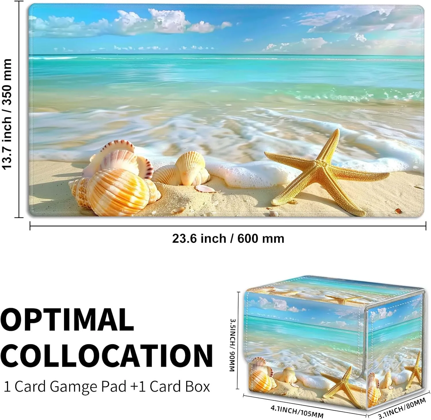 for Mtg Deck Box & Mtg Playmat, Beach with Colorful Seashells Versatile Trading Card Storage Box Solution and Mtg Deck Box Commander, Keep Your Cards Organized and Protected