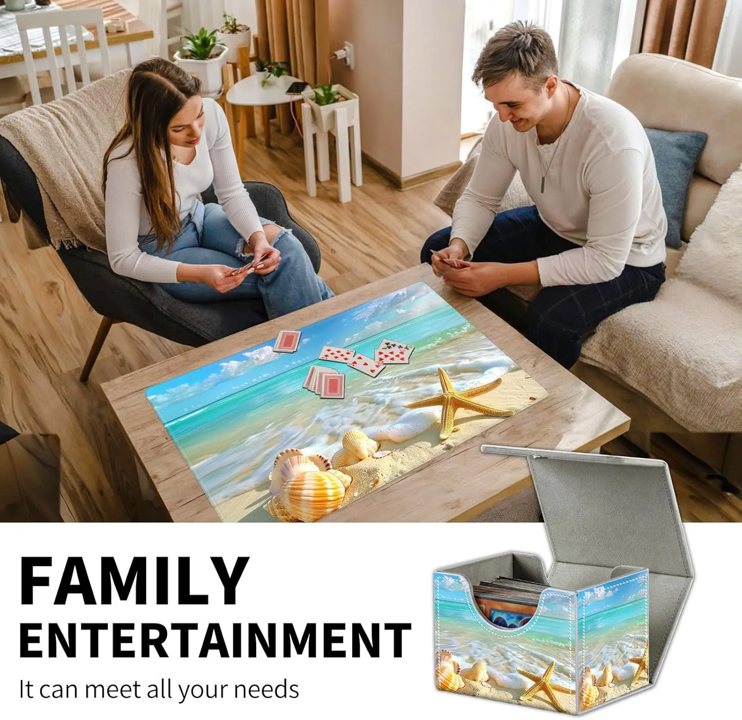 for Mtg Deck Box & Mtg Playmat, Beach with Colorful Seashells Versatile Trading Card Storage Box Solution and Mtg Deck Box Commander, Keep Your Cards Organized and Protected