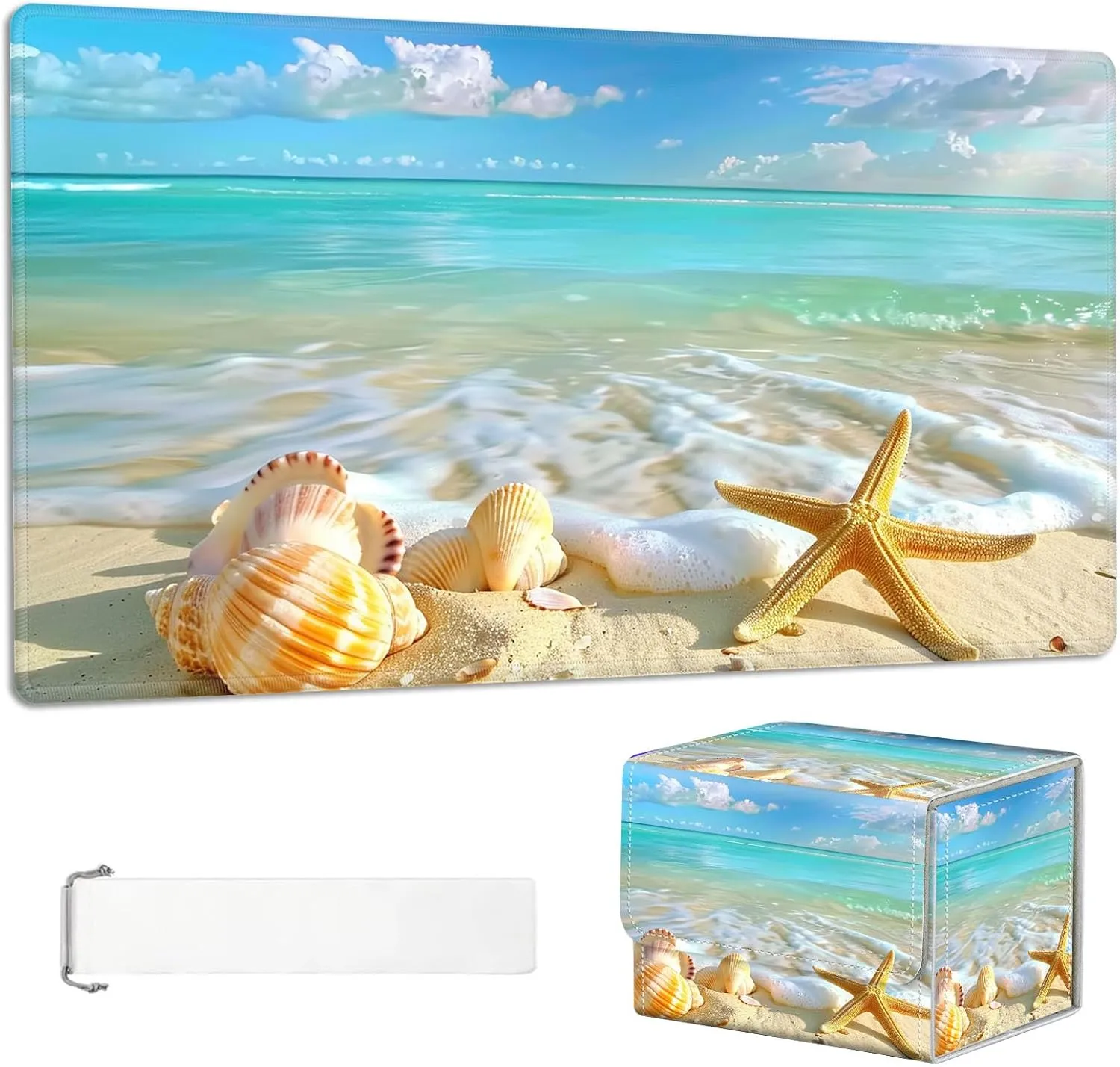 for Mtg Deck Box & Mtg Playmat, Beach with Colorful Seashells Versatile Trading Card Storage Box Solution and Mtg Deck Box Commander, Keep Your Cards Organized and Protected