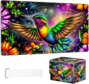 for Mtg Deck Box & Mtg Playmat, Colorful Hummingbird Flower Versatile Trading Card Storage Box Solution and Mtg Deck Box Commander, Keep Your Cards Organized and Protected