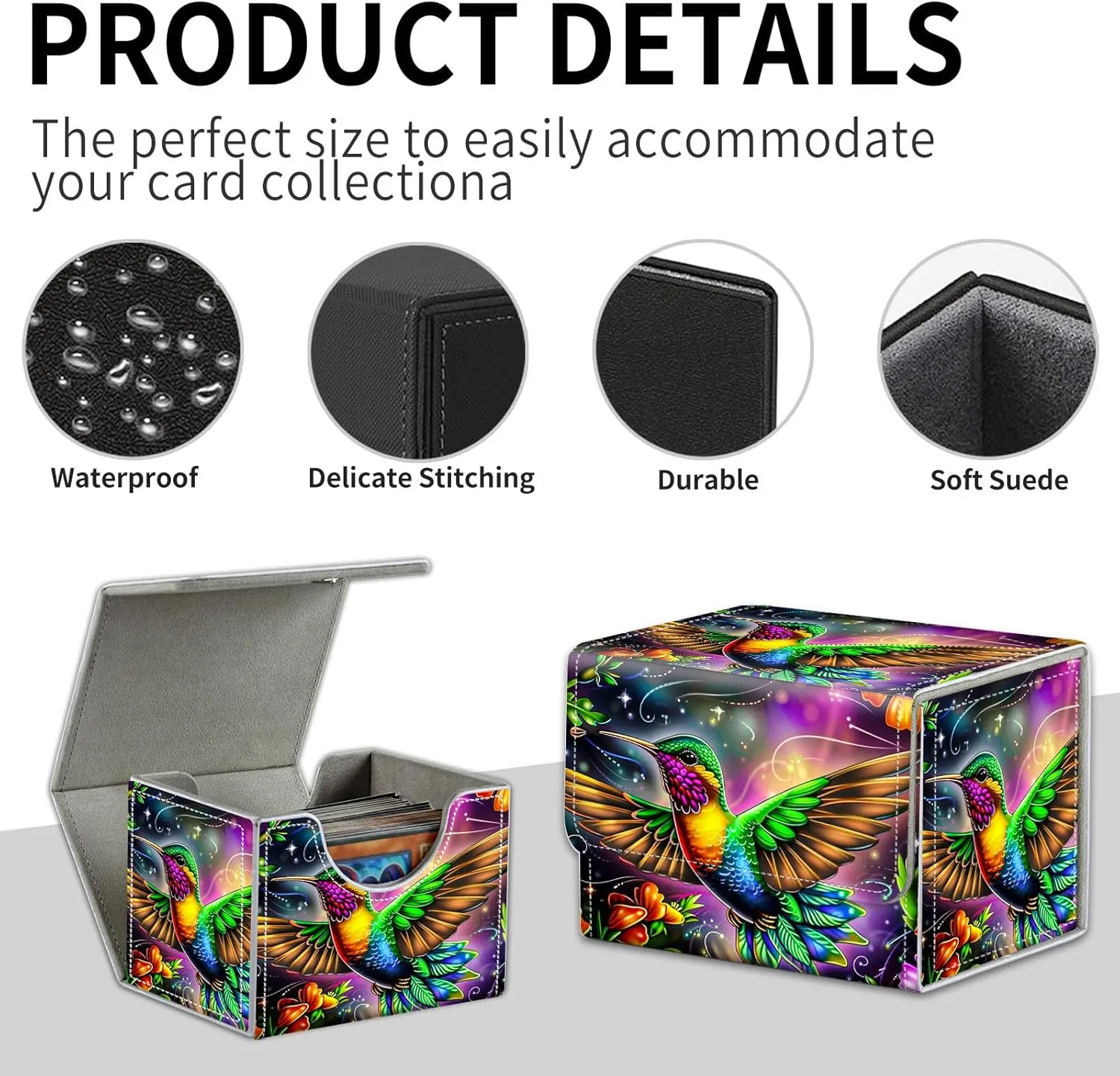 for Mtg Deck Box & Mtg Playmat, Colorful Hummingbird Flower Versatile Trading Card Storage Box Solution and Mtg Deck Box Commander, Keep Your Cards Organized and Protected