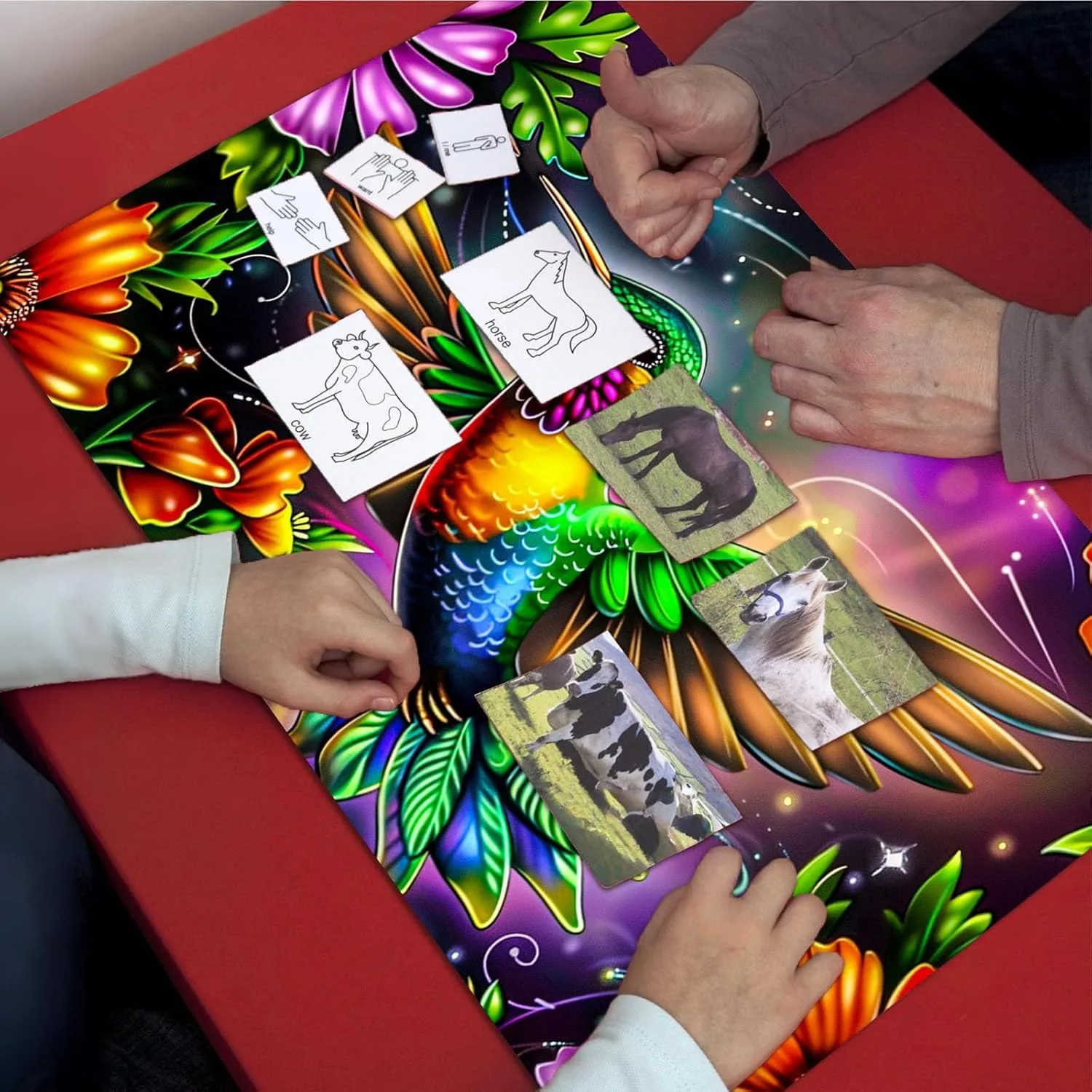 for Mtg Deck Box & Mtg Playmat, Colorful Hummingbird Flower Versatile Trading Card Storage Box Solution and Mtg Deck Box Commander, Keep Your Cards Organized and Protected