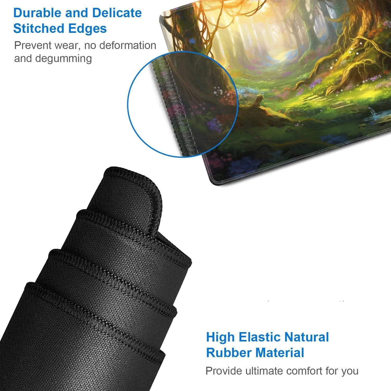 for MTG Playmat   Drawstring Travel Pouch   6 Dice Counter, for Tabletop Trading Card Game Playmats or Large Mouse Pad, Anti-Slip Rubber 24 x 14 in, Enchanted Forest for TCG Playmat