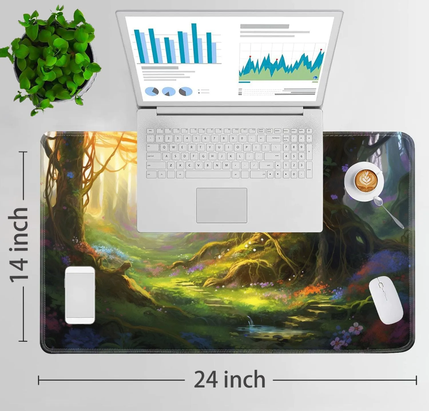for MTG Playmat   Drawstring Travel Pouch   6 Dice Counter, for Tabletop Trading Card Game Playmats or Large Mouse Pad, Anti-Slip Rubber 24 x 14 in, Enchanted Forest for TCG Playmat